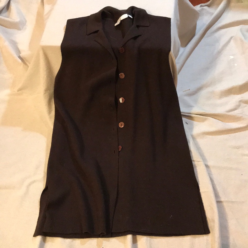 Sweater Vest, S, wool, Brown, Lapel collar